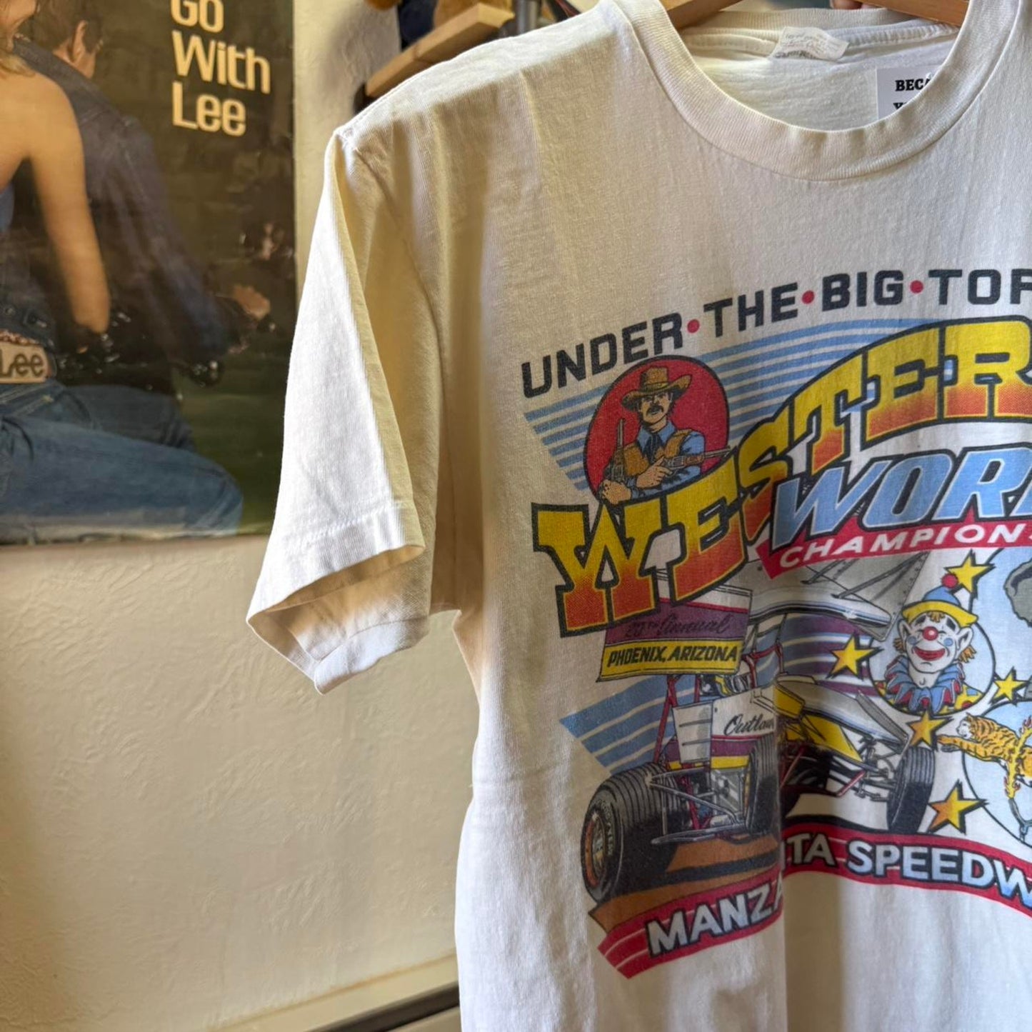 Vintage 80s Under the Big Too Circus Racing Race Car T-Shirt - Large