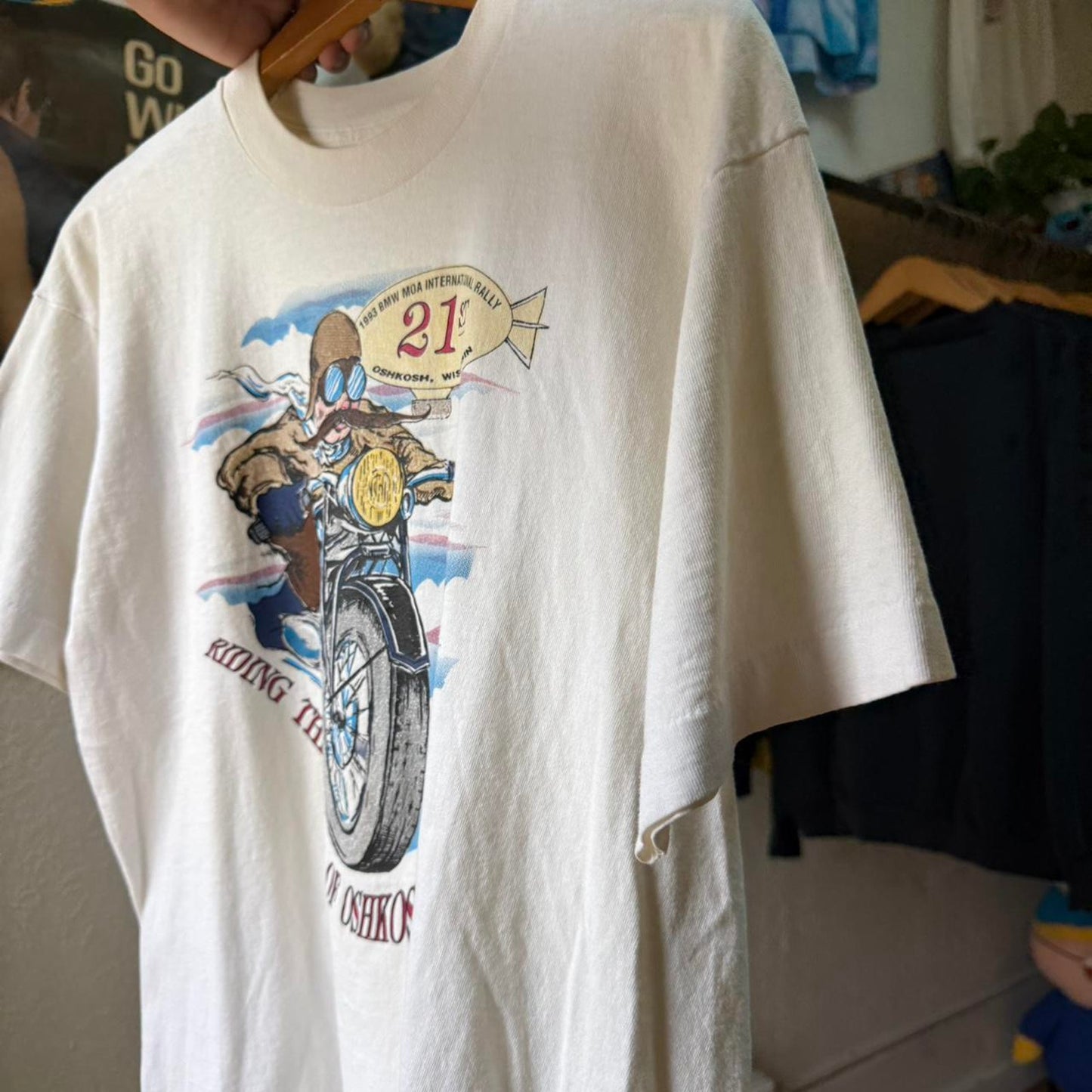 Vintage 90s Riding the Heavens of Osh Kosh BMW Biker T-Shirt - Large