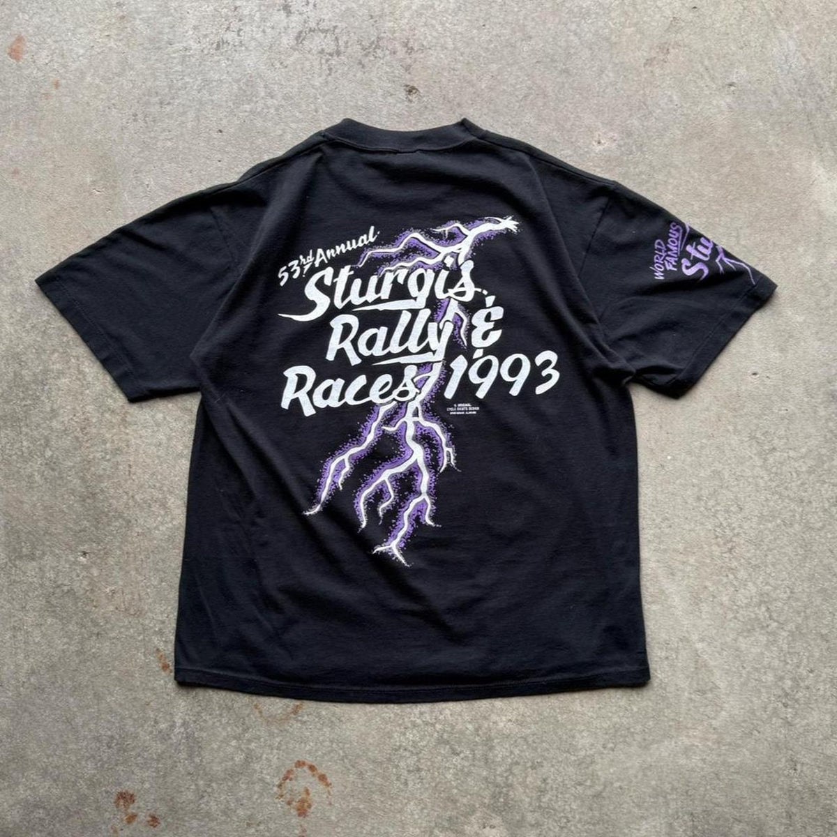 Vintage 1993 Sturgis Motorcycle Rally Lightning Biker T-Shirt - X-Large