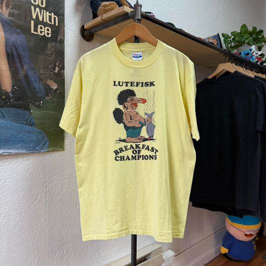 Vintage 80s Lutefisk Breakfast of Champions Fish Funny T-Shirt - X-Large