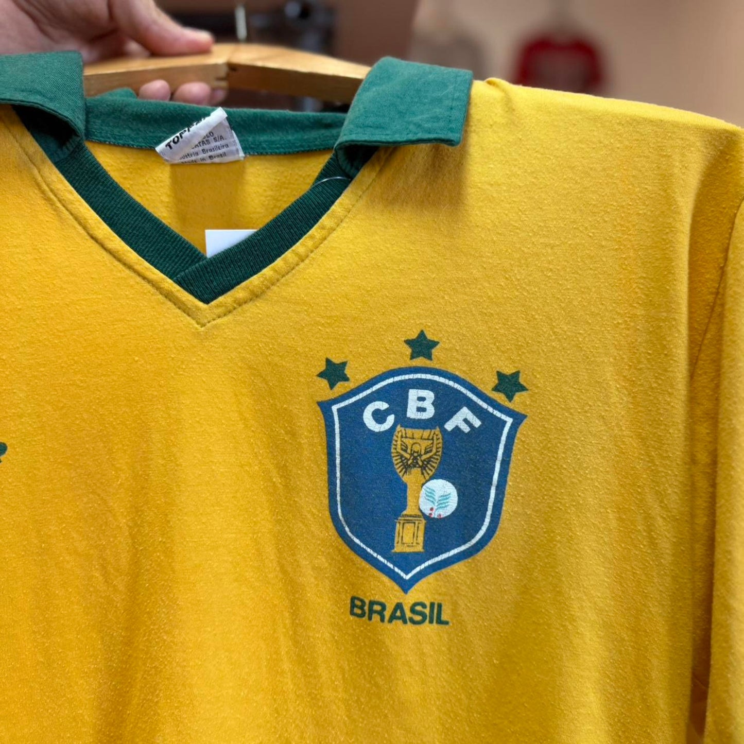 Vintage 80s Brasil World Cup CBF Soccer Futbol Jersey