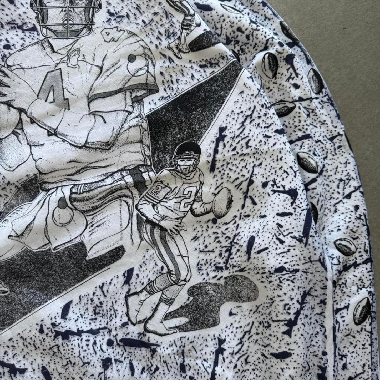 Vintage 90s Football Art All Over Print Crewneck - X-Large