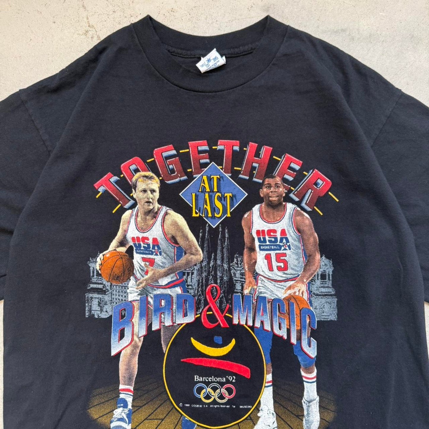 Vintage 90s Salem Sportswear Larry Bird and Magic Johnson Olympics T-Shirt - Large