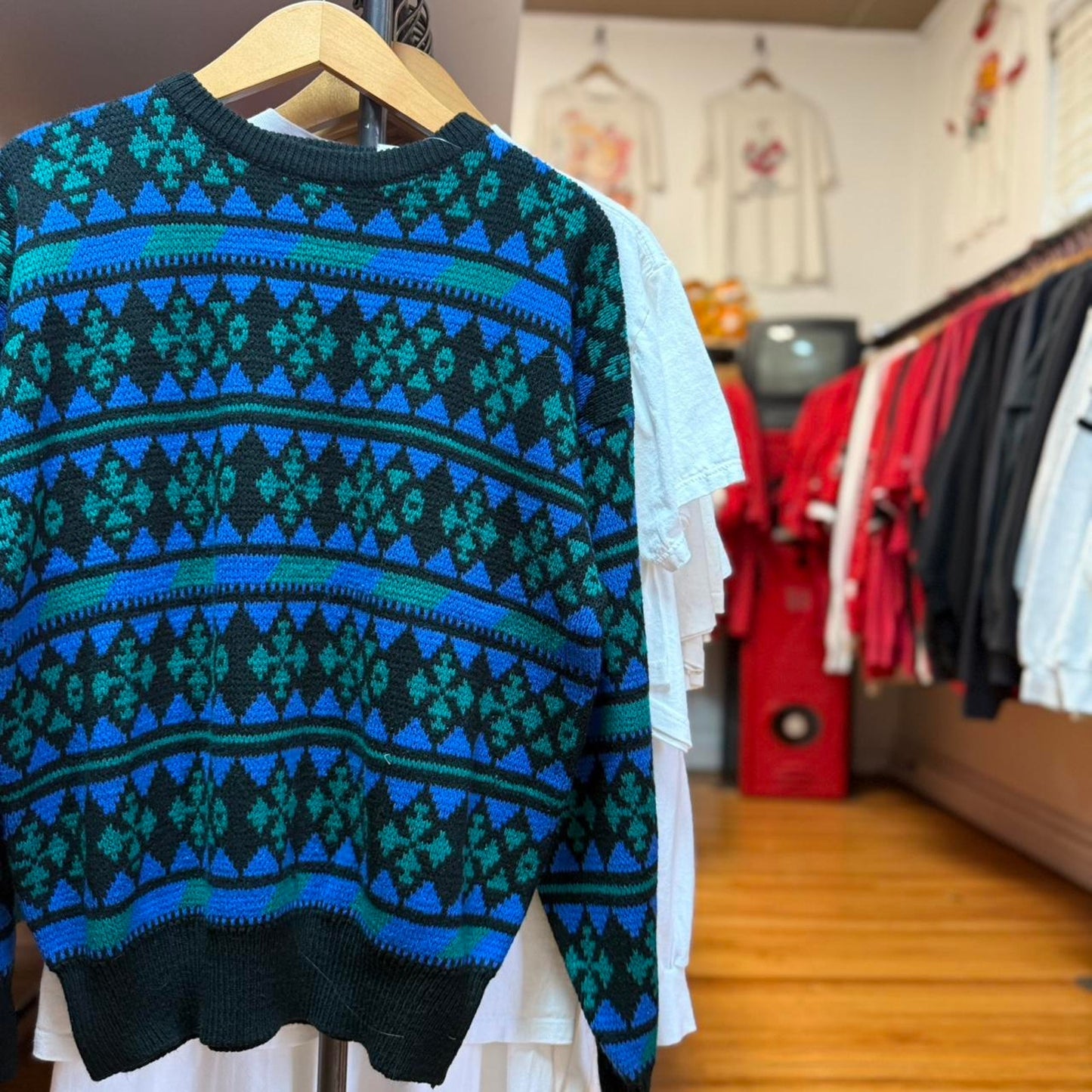 Vintage 90s Diamond Checker Knit Sweater - X-Large