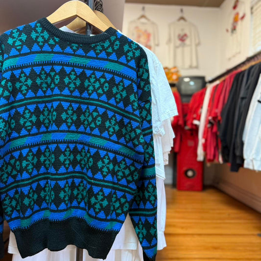 Vintage 90s Diamond Checker Knit Sweater - X-Large