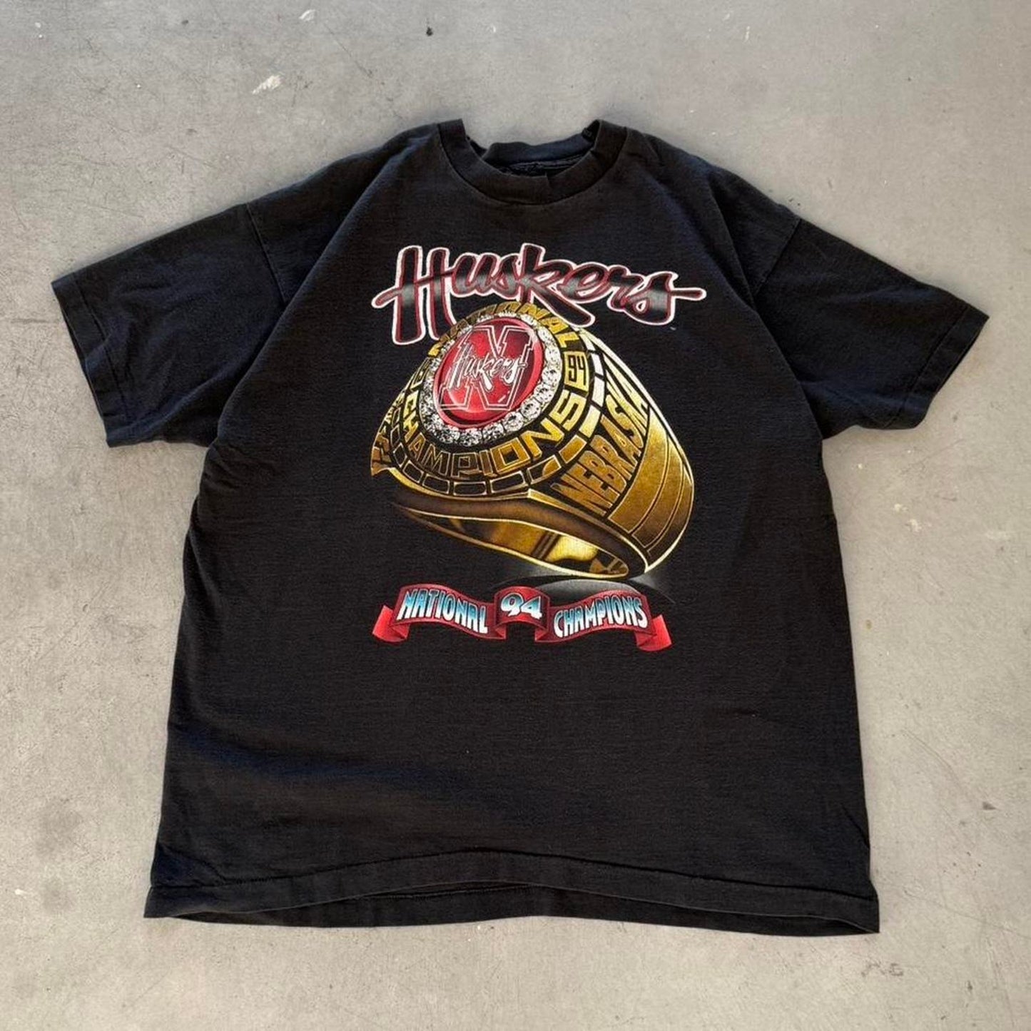 Vintage 90s Nebraska Huskers Championship Ring T-Shirt - Large