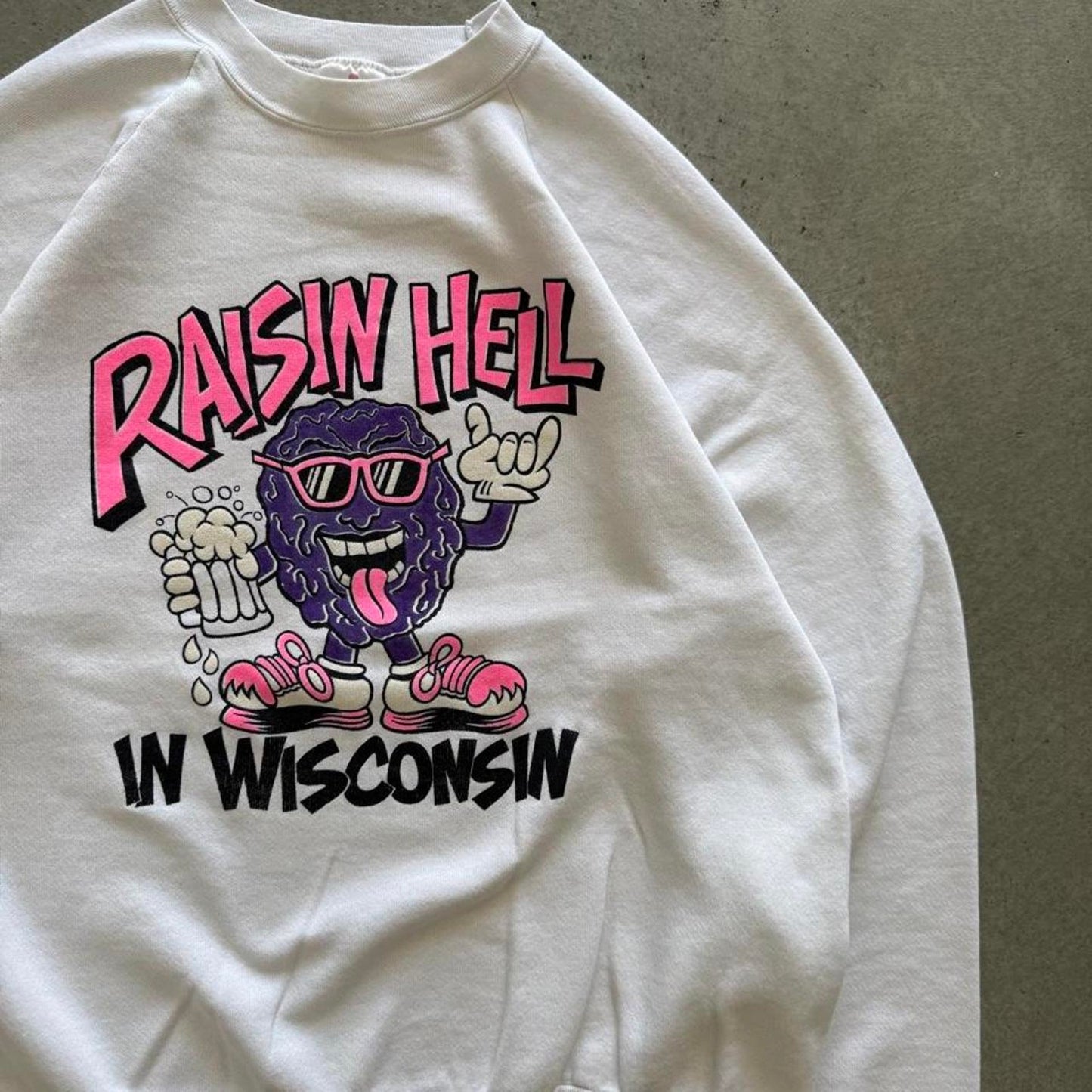 Vintage 80s Raisin Hell in Wisconsin Drinking Alcohol Crewneck - X-Large