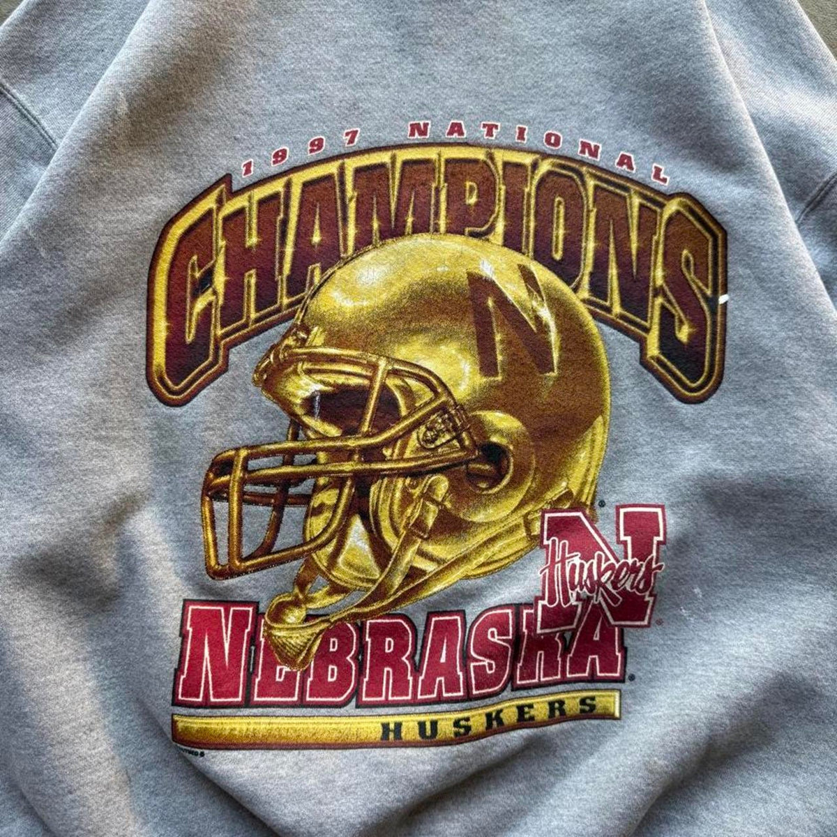 Vintage 90s Nebraska Husker Champions Gold Helmet Crewneck - Large