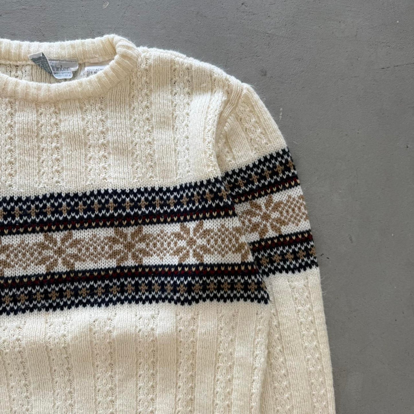Vintage 80s Knit Snowflake Sweater - Medium