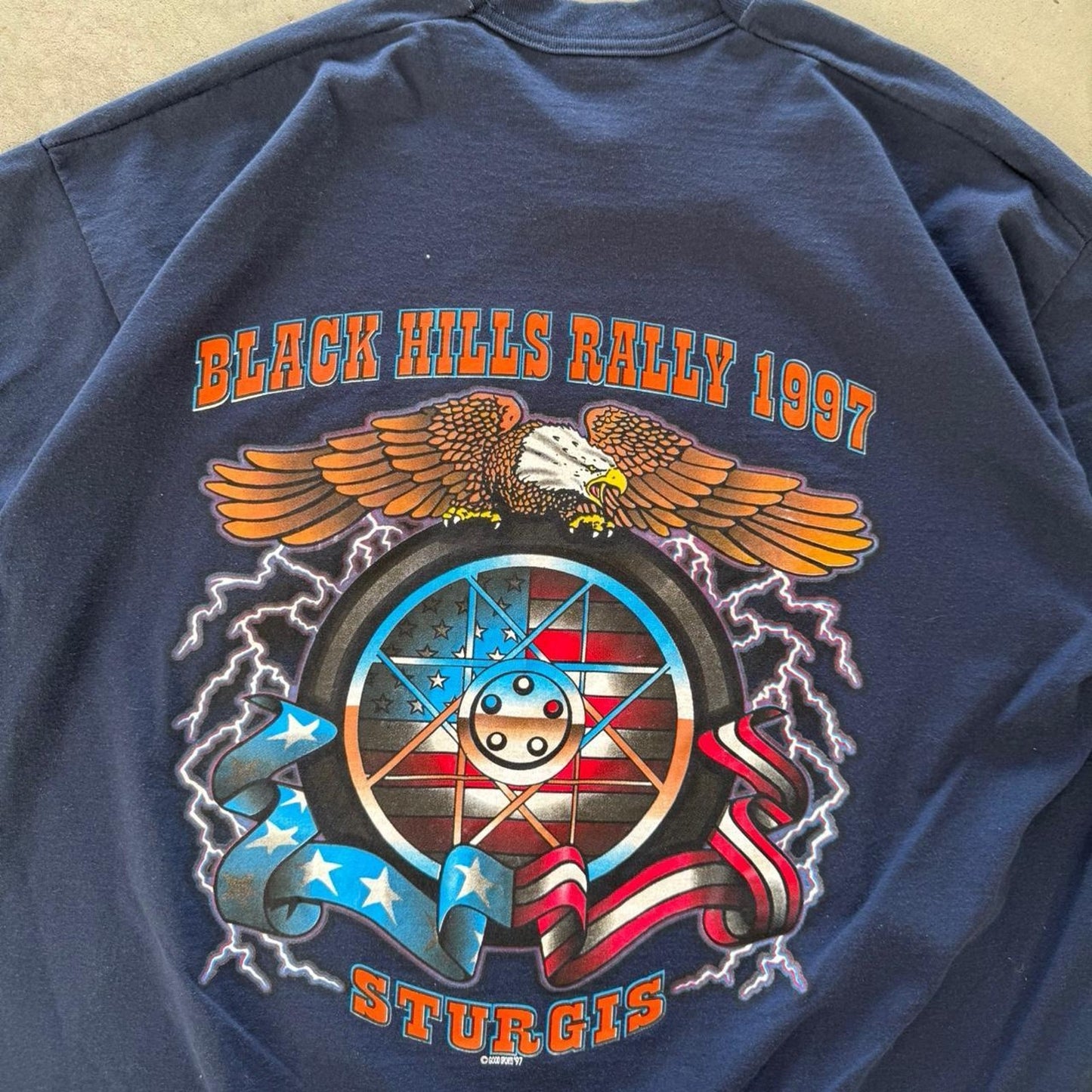 Vintage 90s Black Hills Rally Lightning Biker Pocket T-Shirt - XX-Large