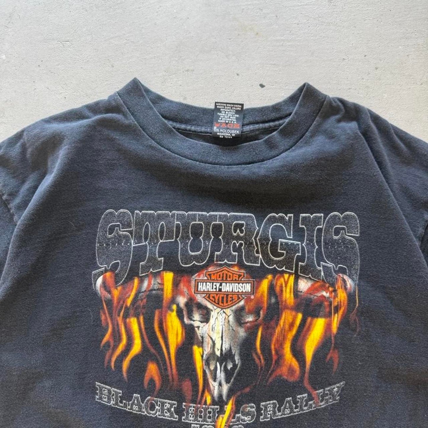 Vintage 90s Harley Davidson Motorcycles Flame Fire Cow Skull T-Shirt - X-Large