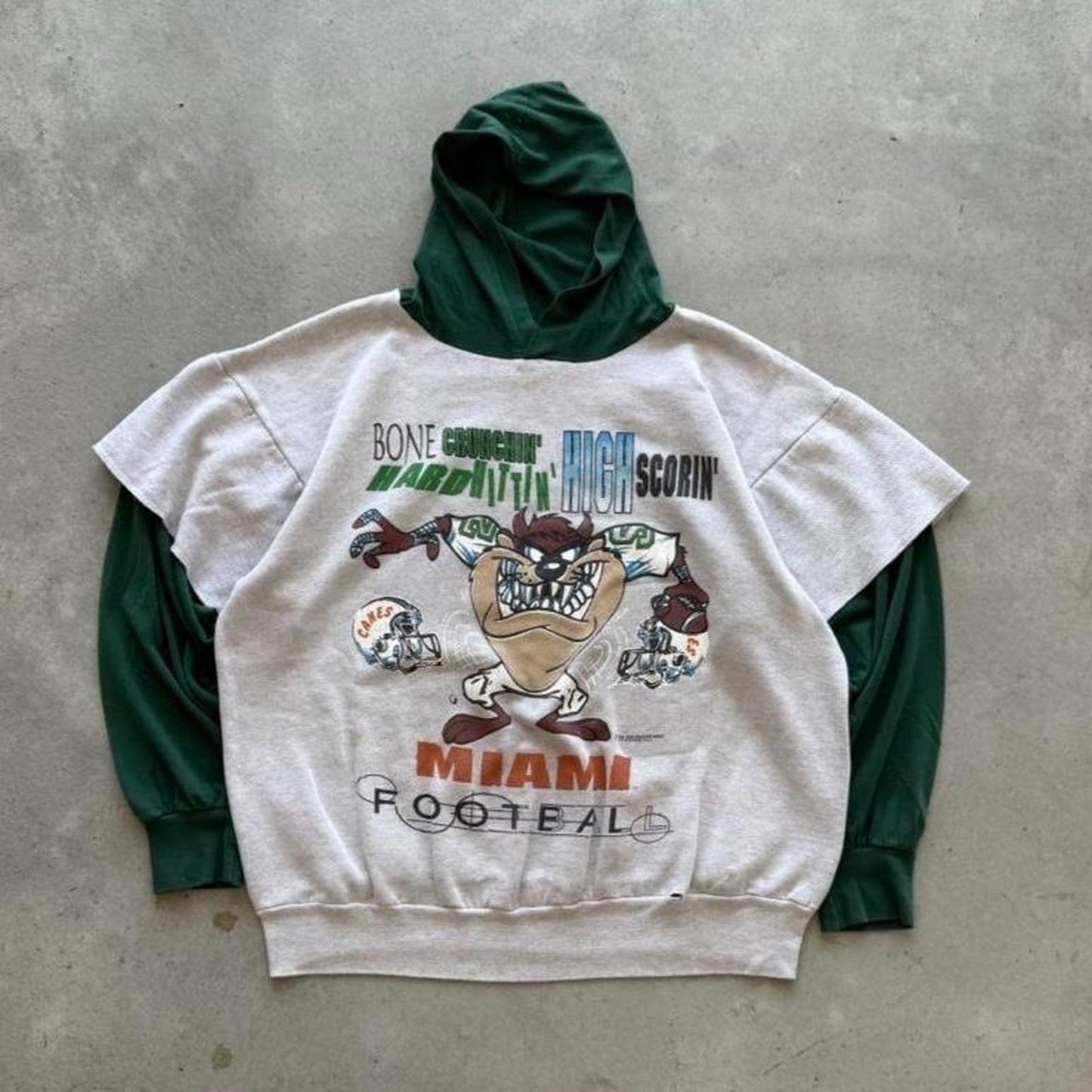 Vintage 90s Miami Hurricanes Taz Looney Tunes Crewneck Hoodie - XX-Large