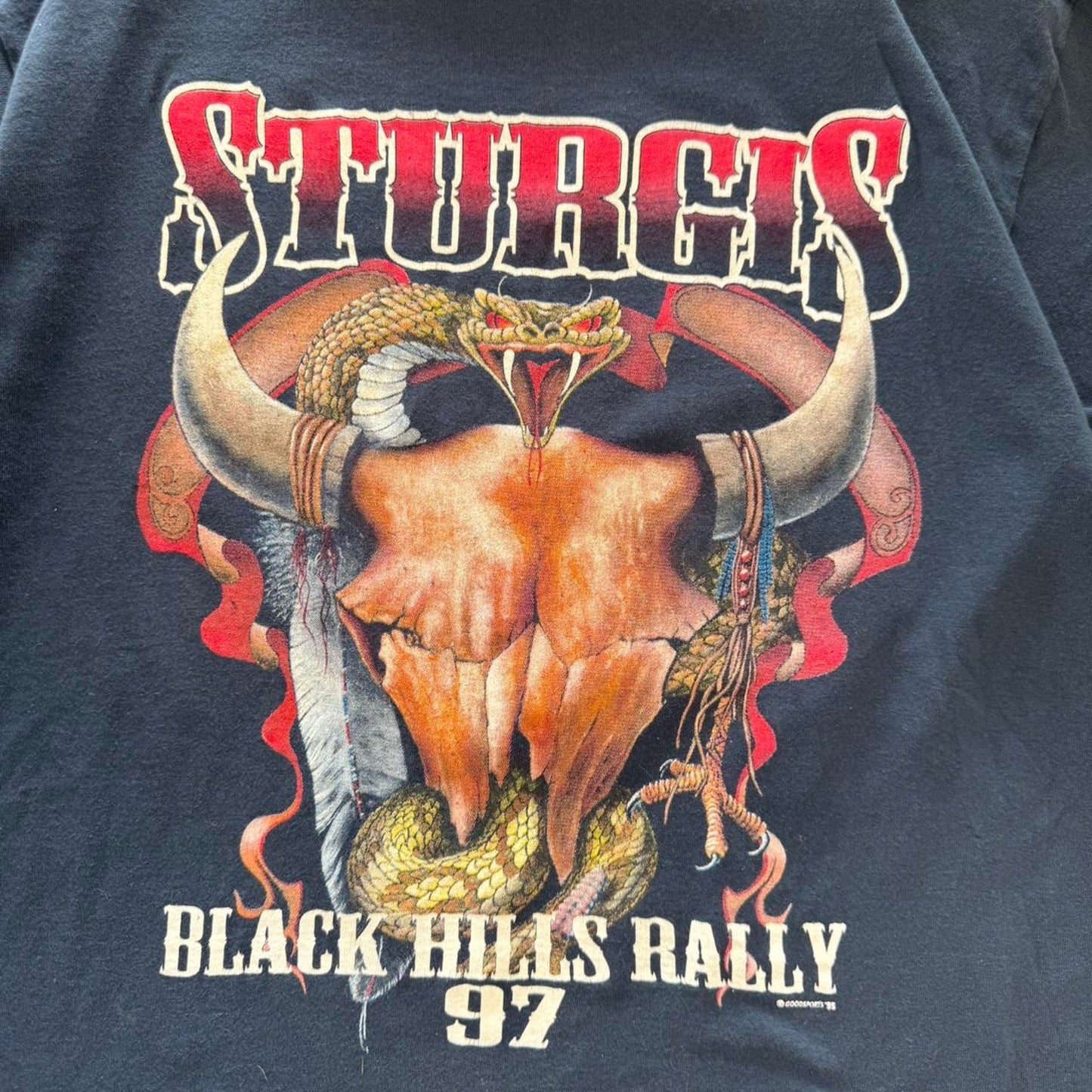 Vintage 1997 Sturgis Black Hills Rally Cow Skull Biker T-Shirt - Large
