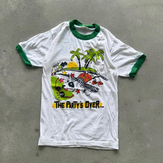 Vintage 80s Spuds MacKenzie Party’s Over Ringer T-Shirt - Medium