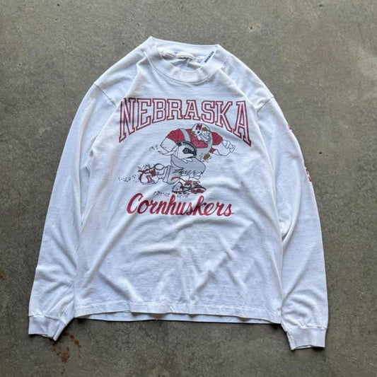 Vintage 80s Nebraska Cornhuskers Football Longsleeve T-Shirt - Medium