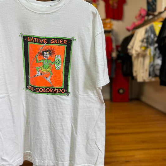 Vintage 90s Native Skier Vail Colorado Ski Skiing T-Shirt