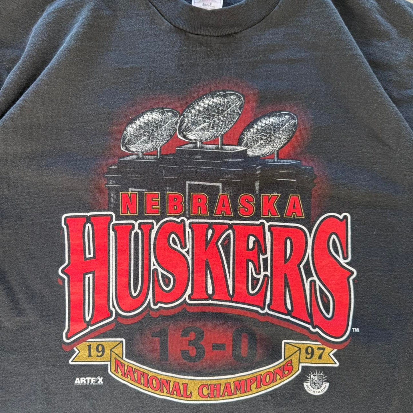 Vintage 90s Nebraska Huskers National Champions Trophy T-Shirt - XX-Large