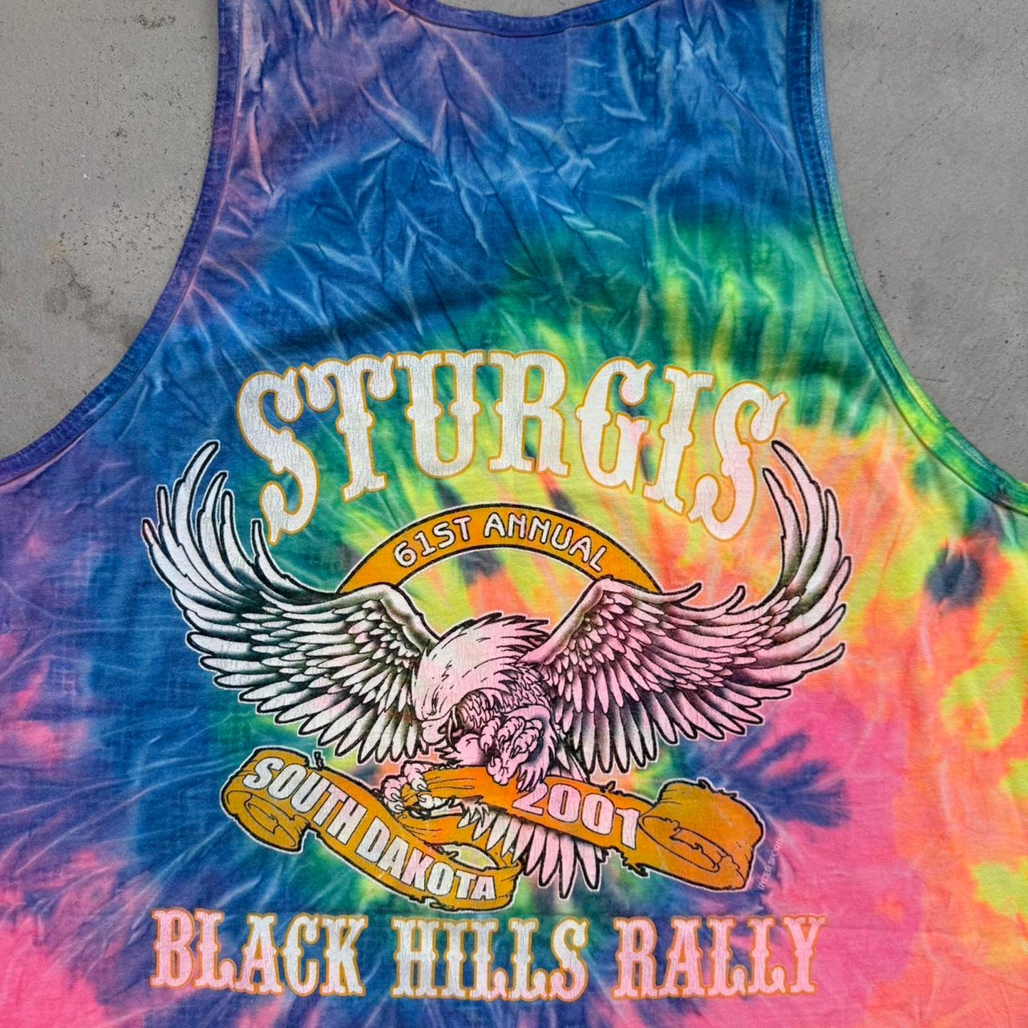 Vintage 2001 Sturgis Bike Week Tie Dye Motorcycle Rally Tank Top - Large