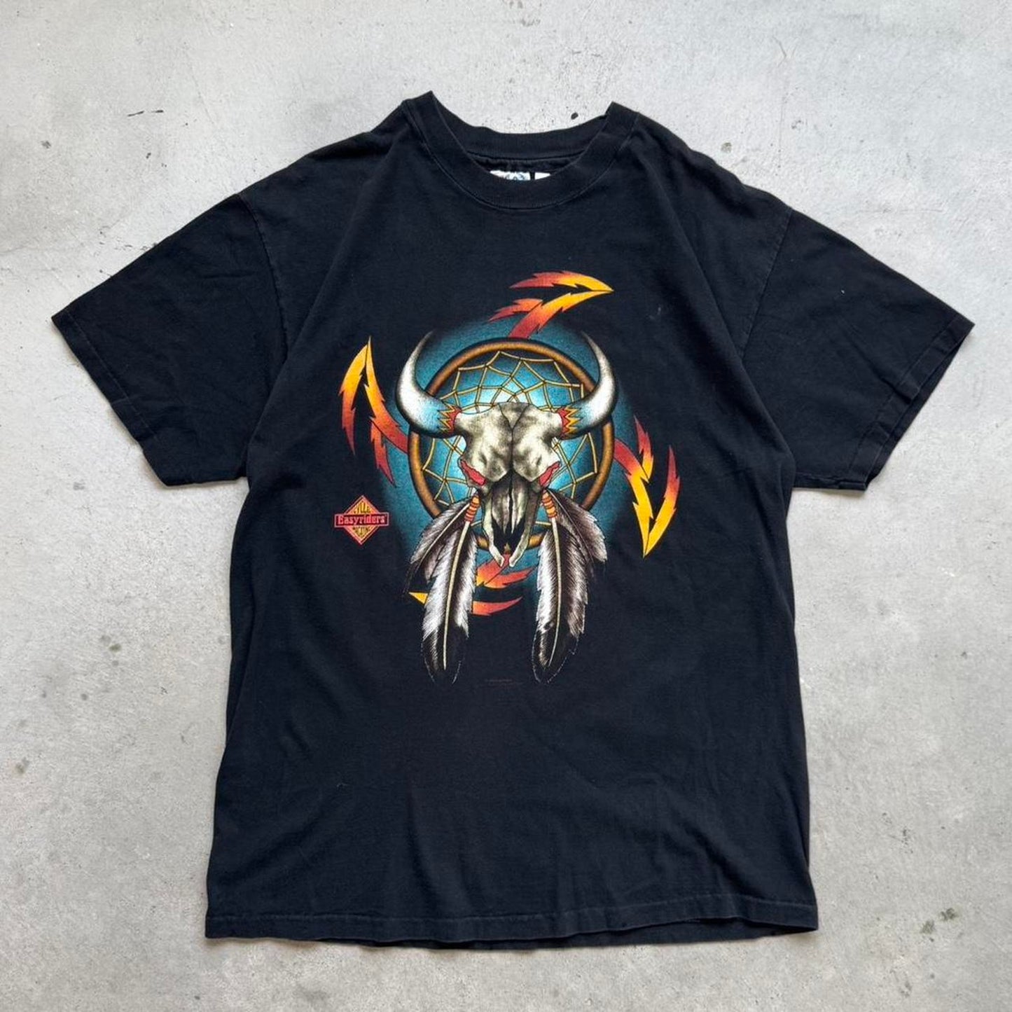 Vintage 1994 Sturgis Easyriders Flame Skull Biker T-Shirt - Large