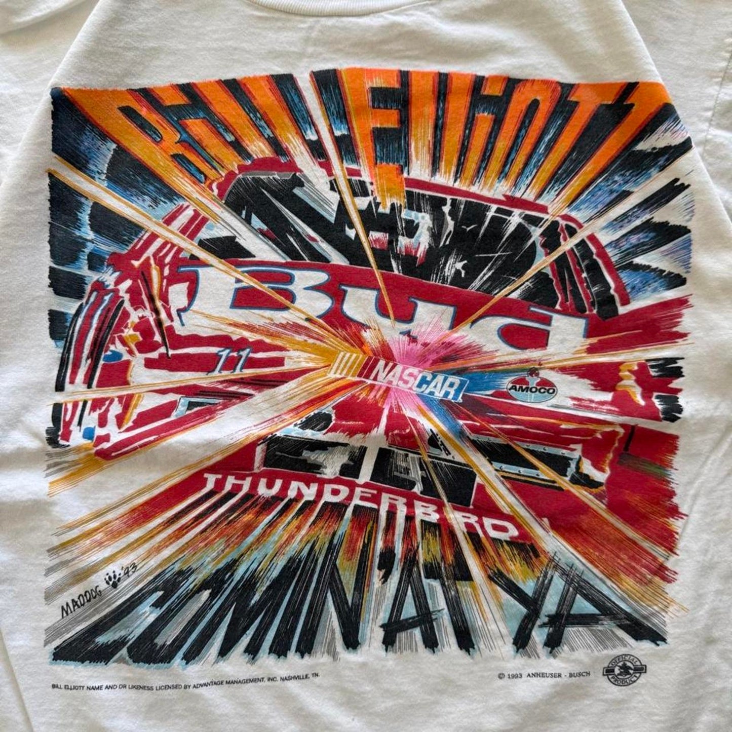 Vintage 90s NASCAR Bill Elliot Budweiser Racing T-Shirt - Large
