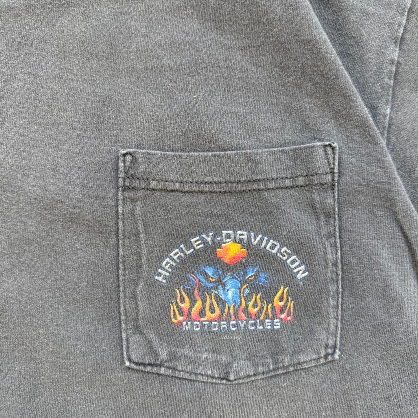 Vintage Y2K Harley Davidson Motorcycles Flame Pocket T-Shirt - Large