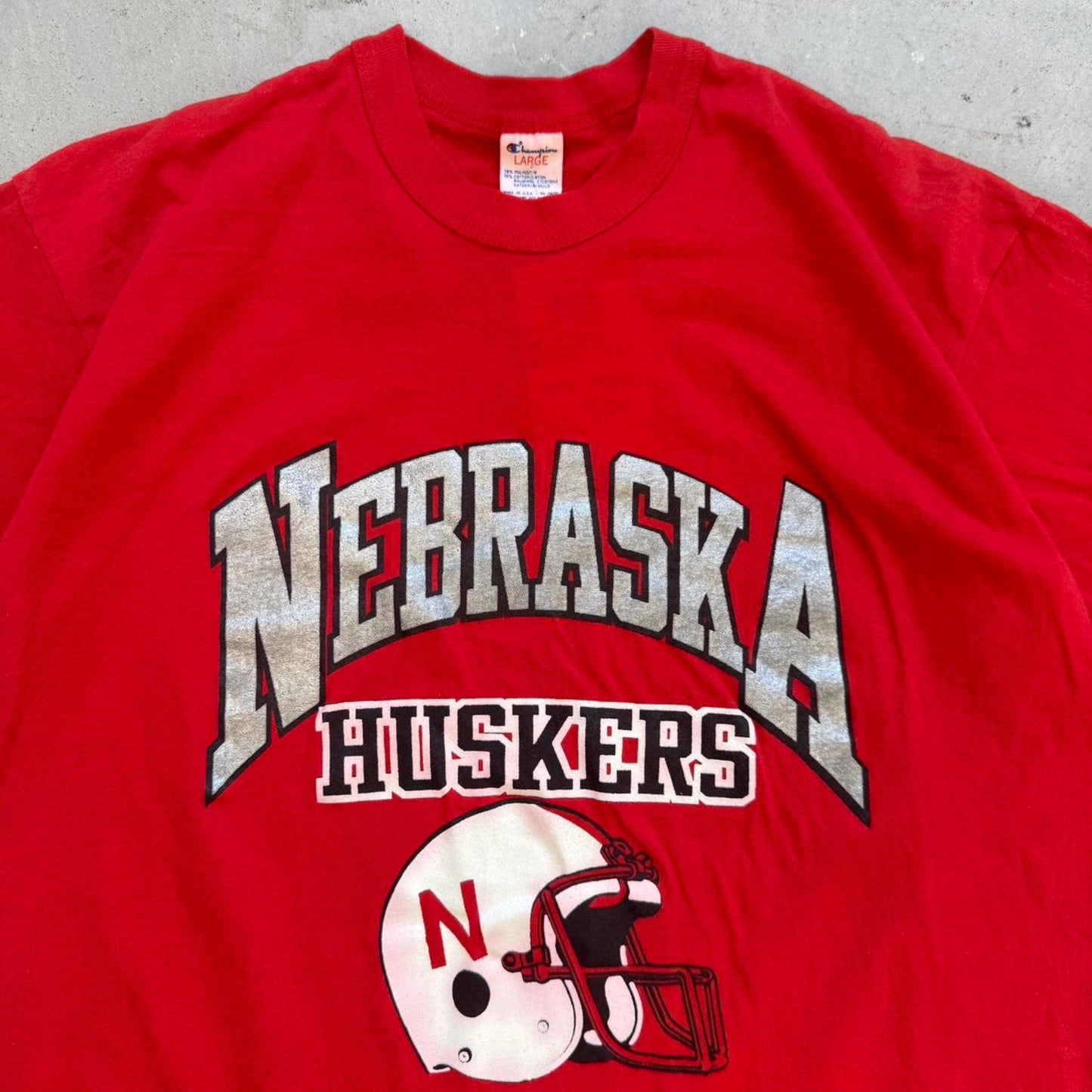Vintage 80s Nebraska Huskers Champion Helmet T-Shirt - Large
