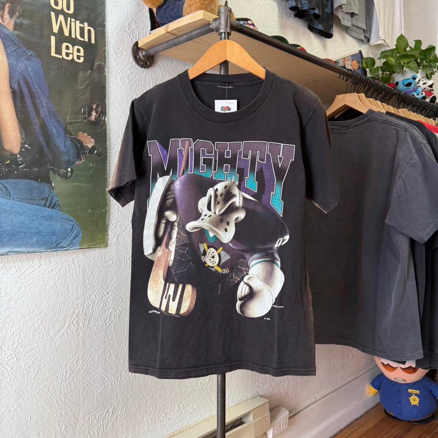 Vintage 90s Might Ducks NHL Burst Through Faded T-Shirt - Medium