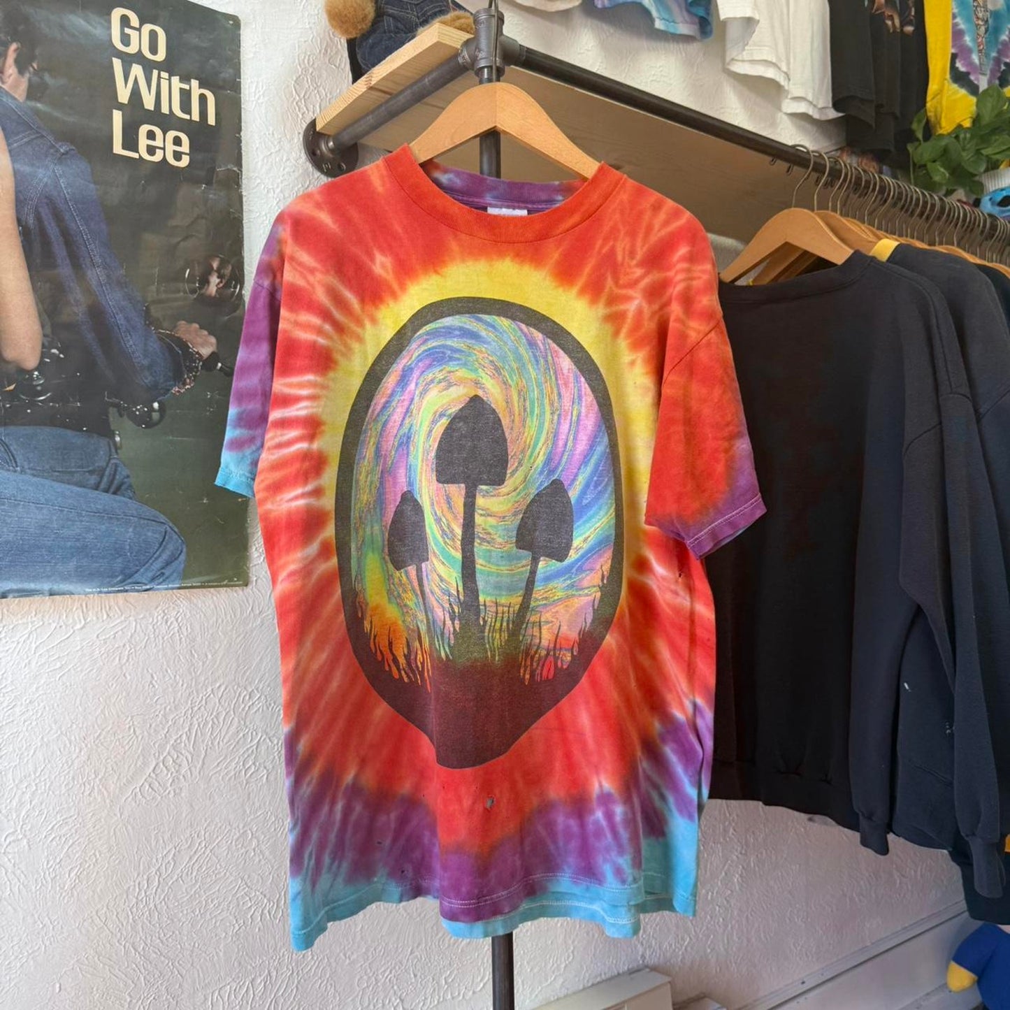 Vintage 90s Tie Dye Mushrooms Shroom Fractal T-Shirt - X-Large
