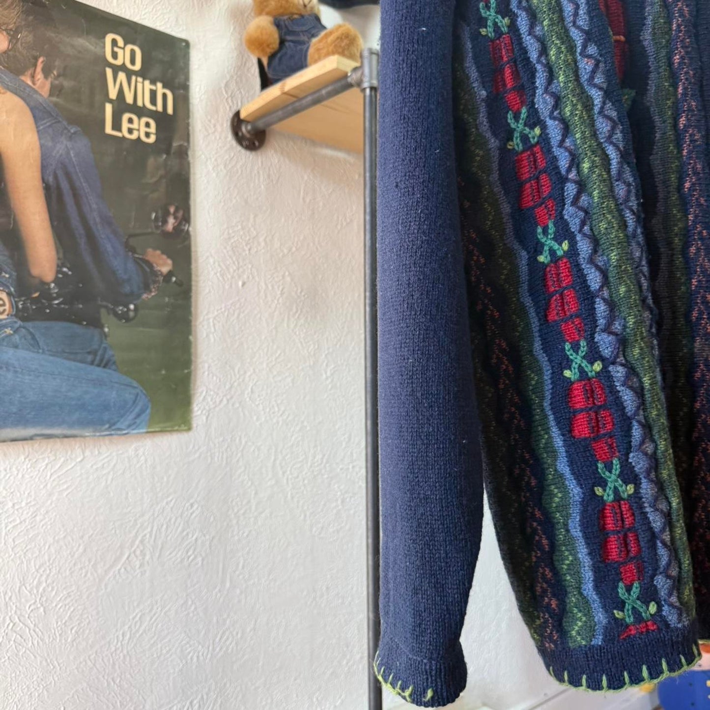 Vintage 90s 3D Knit Cardigan Sweater - Large