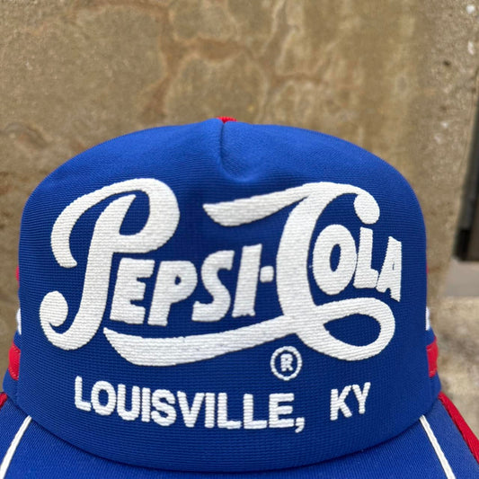 Vintage 80s Pepsi Cola Louisville Kentucky Three Stripe Trucker Cap