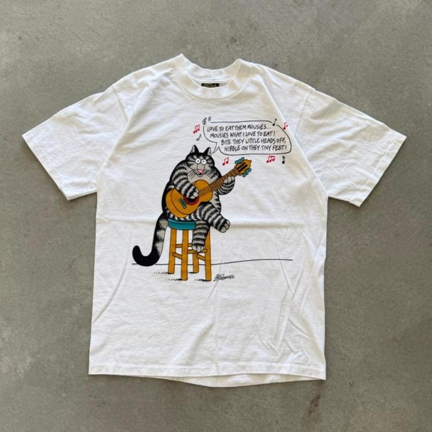 Vintage 90s B Kliban Little Mousies Guitar Cat T-Shirt - Large
