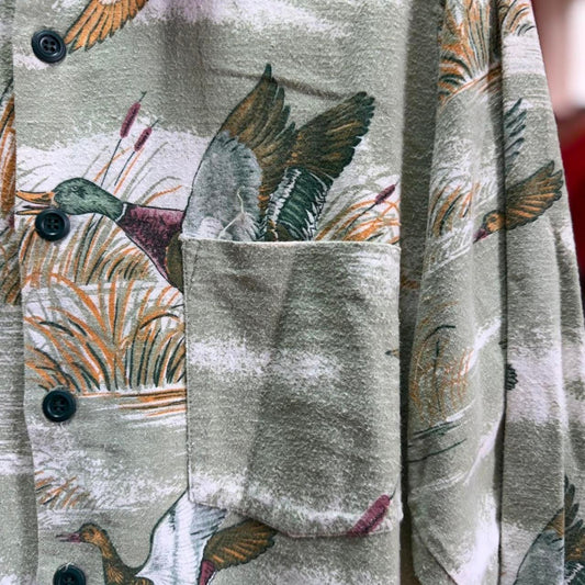 Vintage 90s Duck Animal Button Up Shirt - Medium