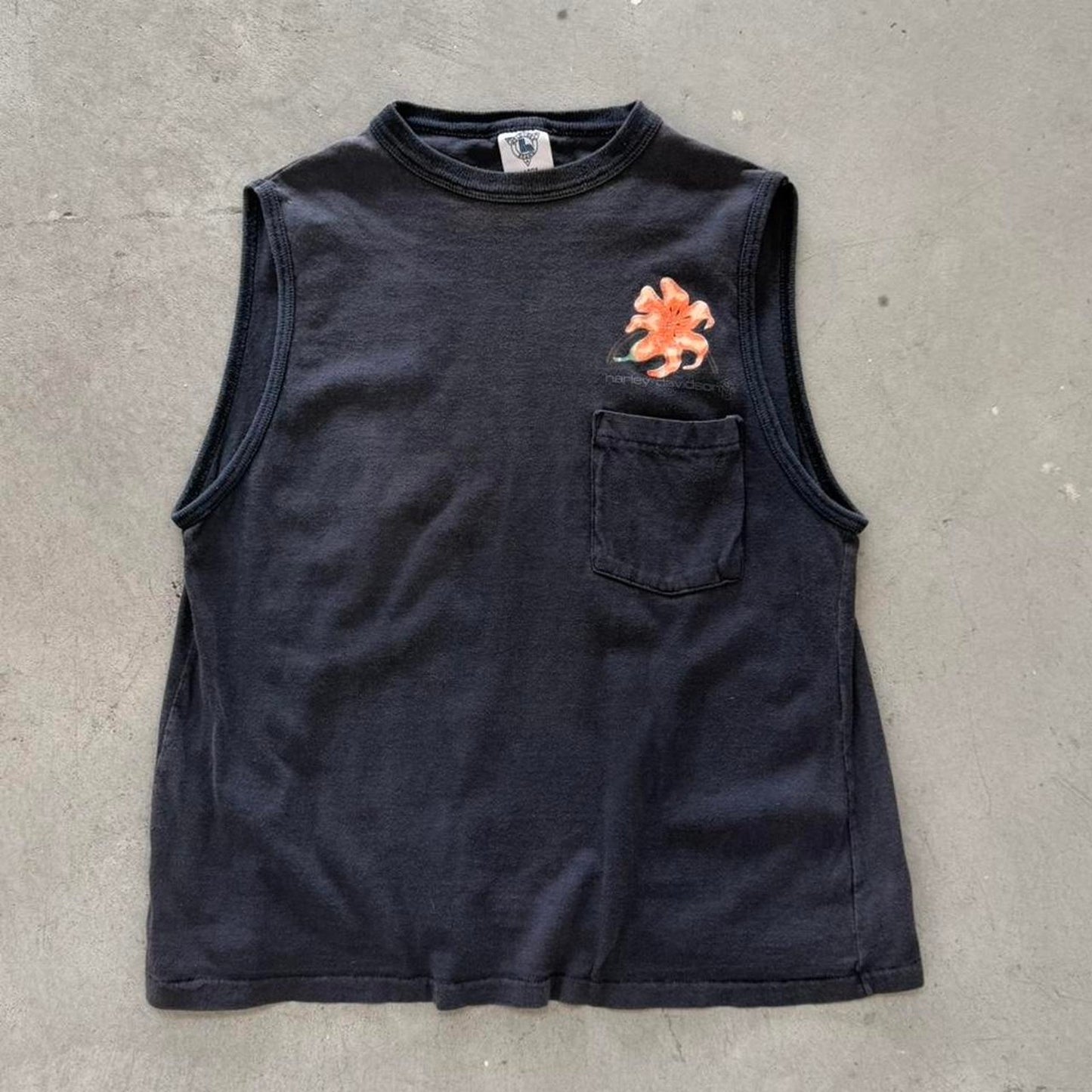 Vintage 80s Harley Davidson Motorcycles Flower Sleeveless T-Shirt - Large (W)