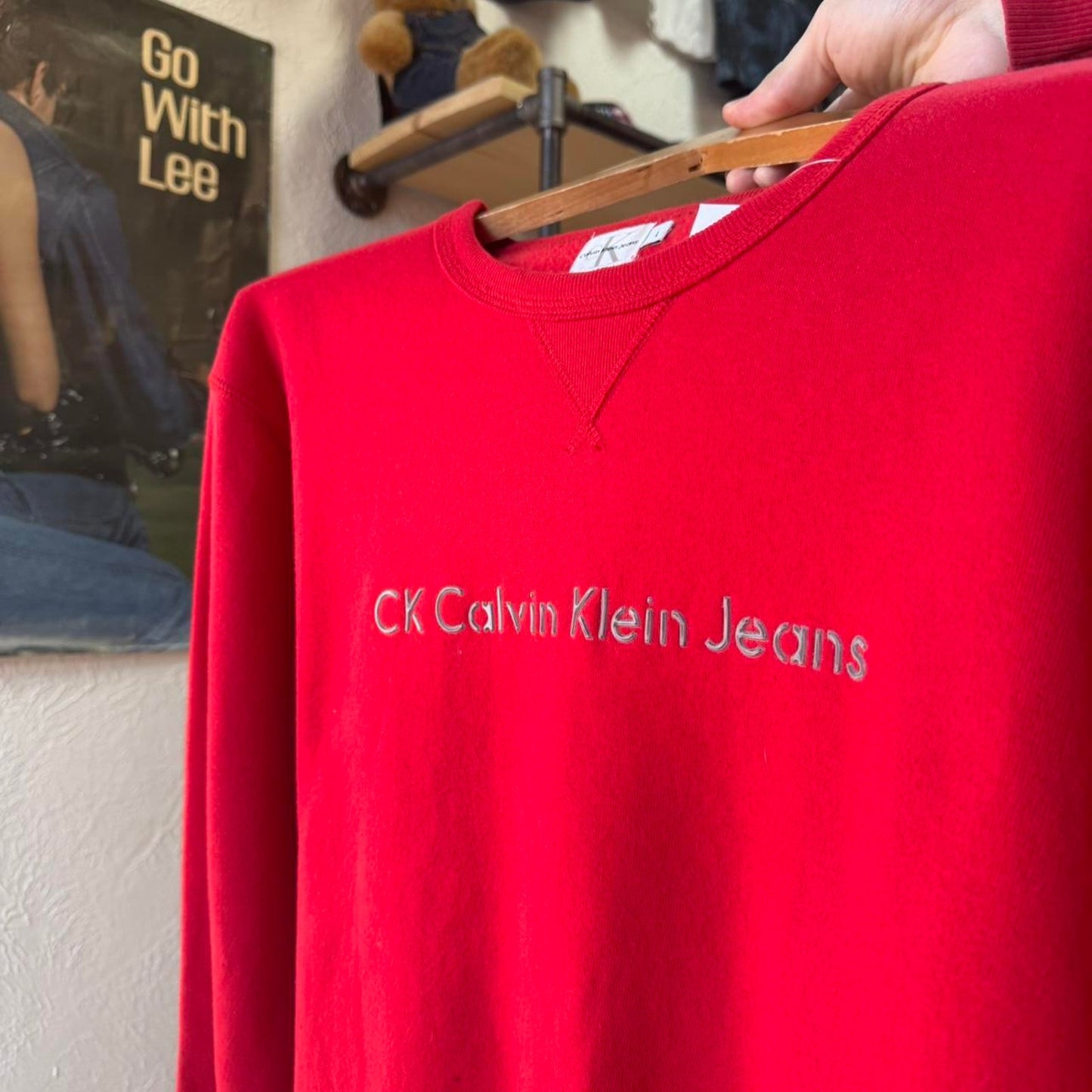 Vintage 90s Calvin Klein Puff Print Chrome Crewneck - Large