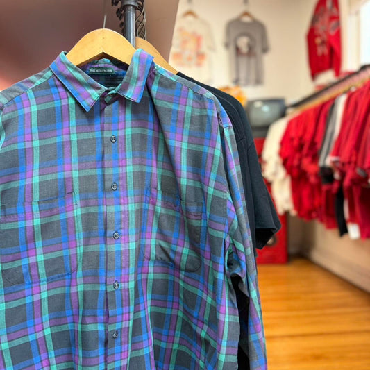 Vintage 90s Plaid Button Up Shirt - X-Large