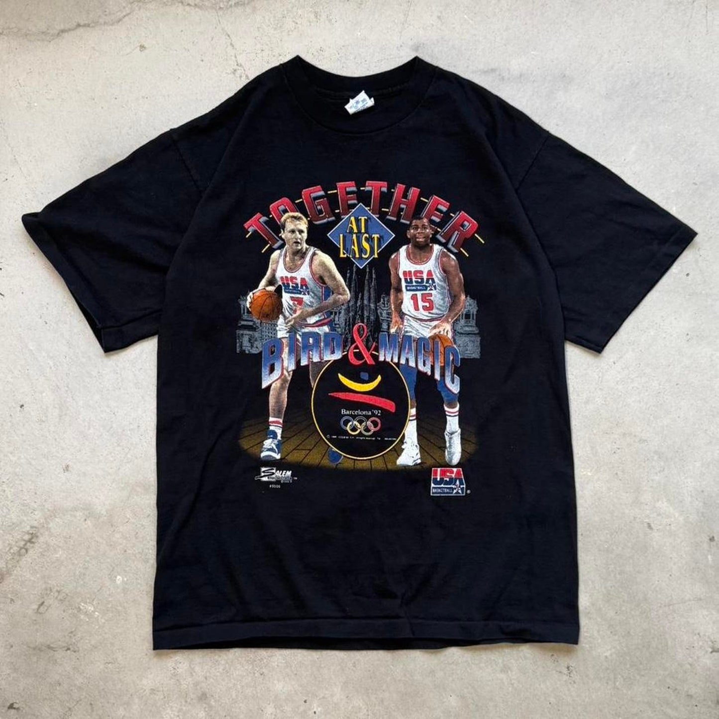 Vintage 90s Salem Sportswear Larry Bird and Magic Johnson Olympics T-Shirt - Large