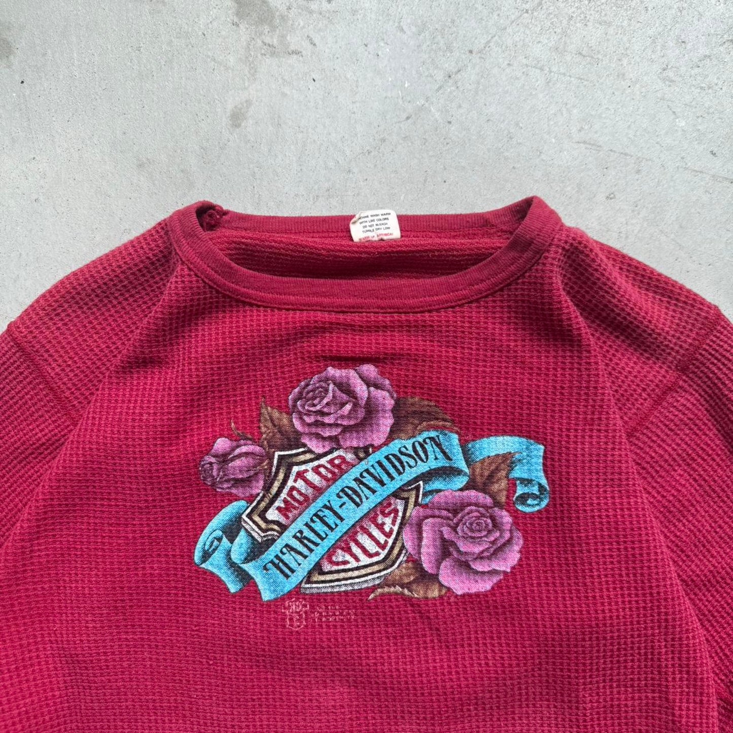 Vintage 80s 3D Emblem Harley Davidson Rose Thermal Shirt - X-Large