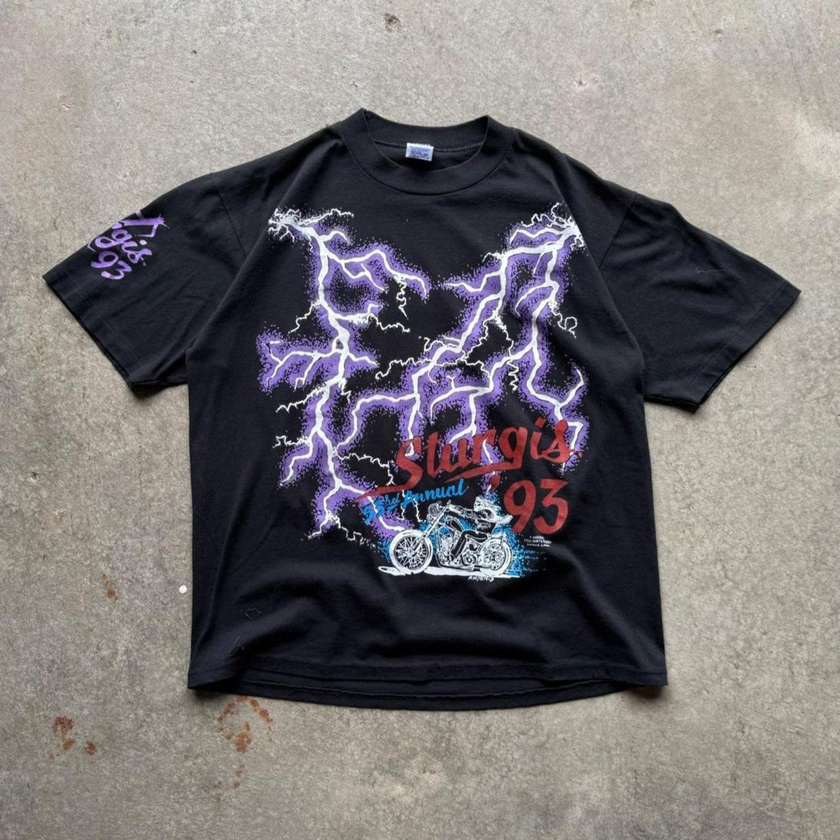 Vintage 1993 Sturgis Motorcycle Rally Lightning Biker T-Shirt - X-Large