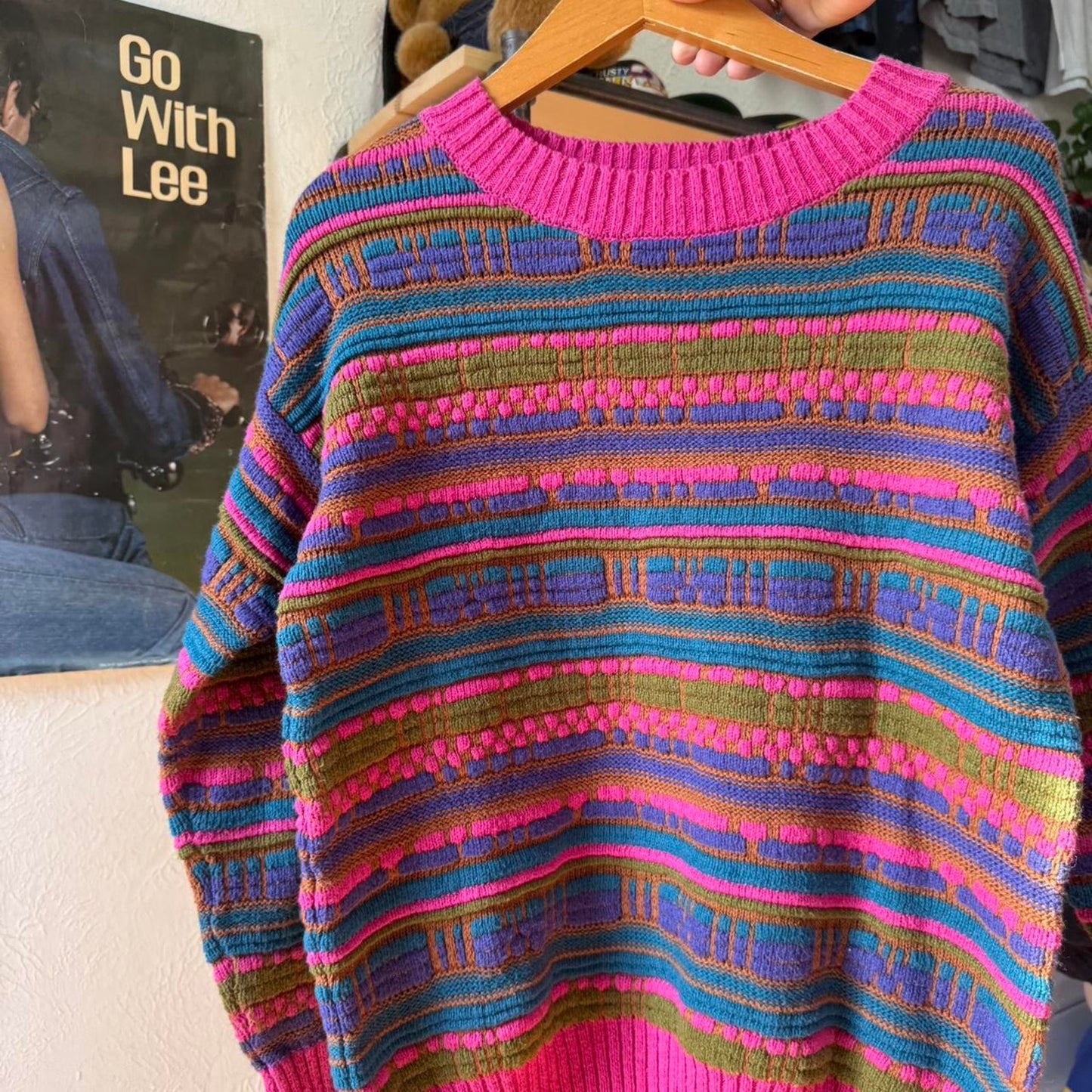 Vintage 90s Patterned Striped Knit Sweater - Medium