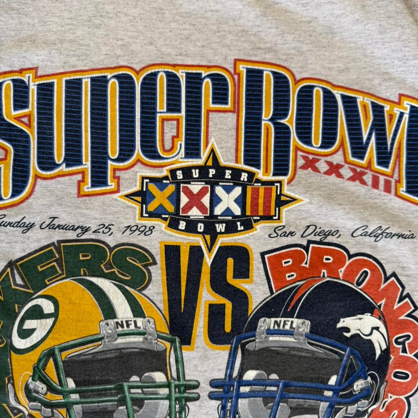 Vintage 90s Super Bowl XXXII Green Bay Packers Denver Broncos NFL T-Shirt - X-Large