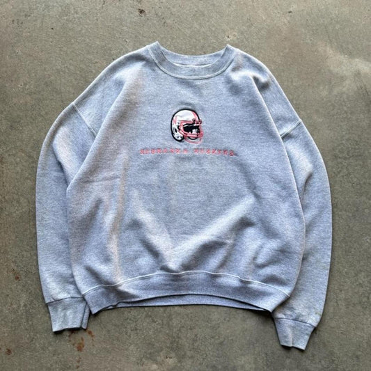 Vintage 90s Nebraska Huskers Helmet Crewneck - Large