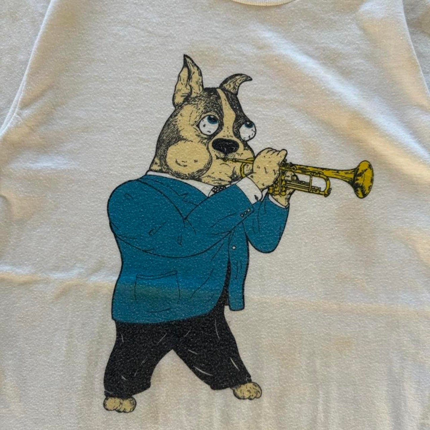 Vintage 80s Pug Trumpet Dog Cartoon T-Shirt - Medium