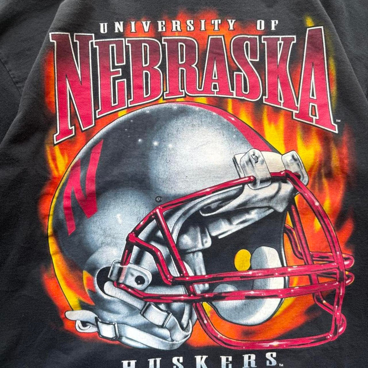 Vintage 90s Nebraska Huskers Flame Sleeve T-Shirt - Large