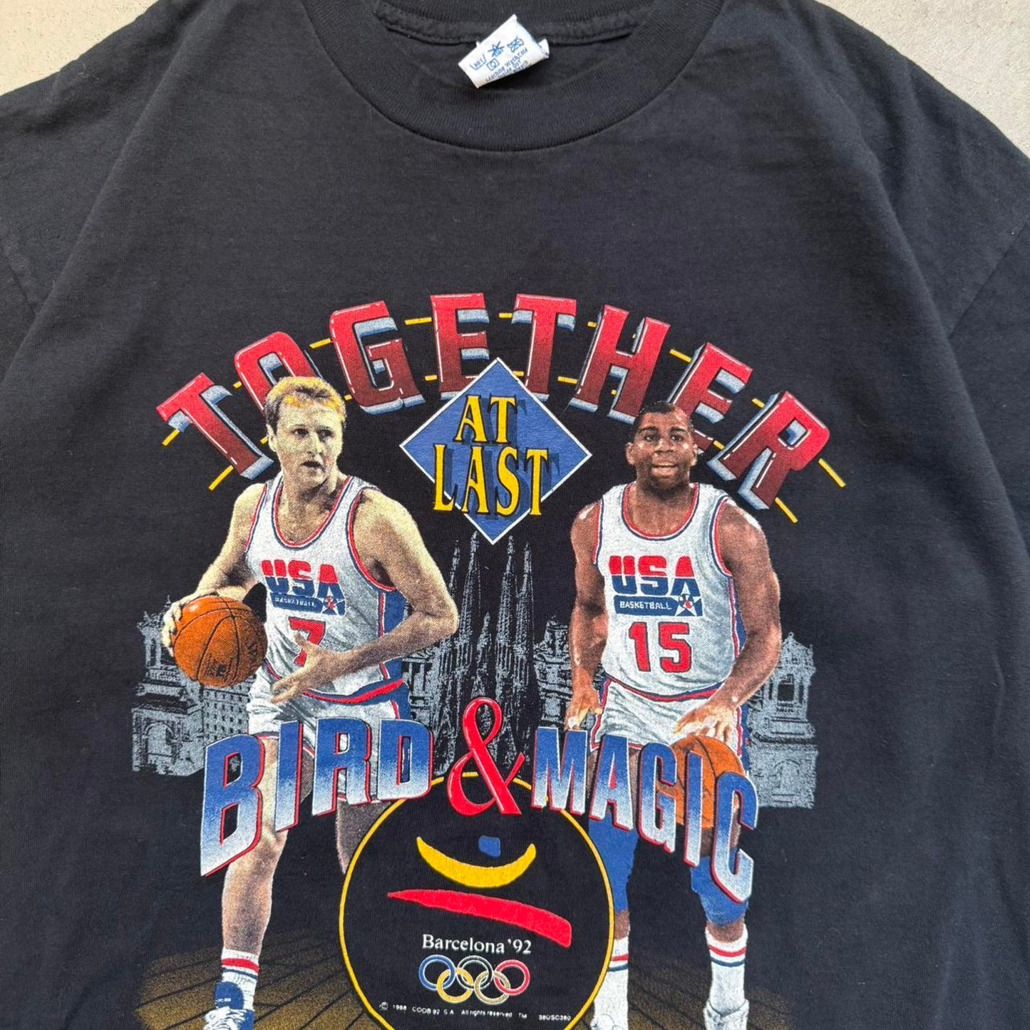 Vintage 90s Salem Sportswear Larry Bird and Magic Johnson Olympics T-Shirt - Large