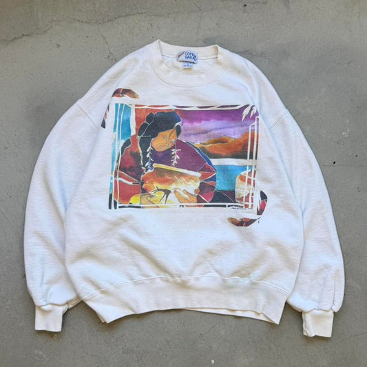 Vintage 90s Native American Folk Art Crewneck - Large