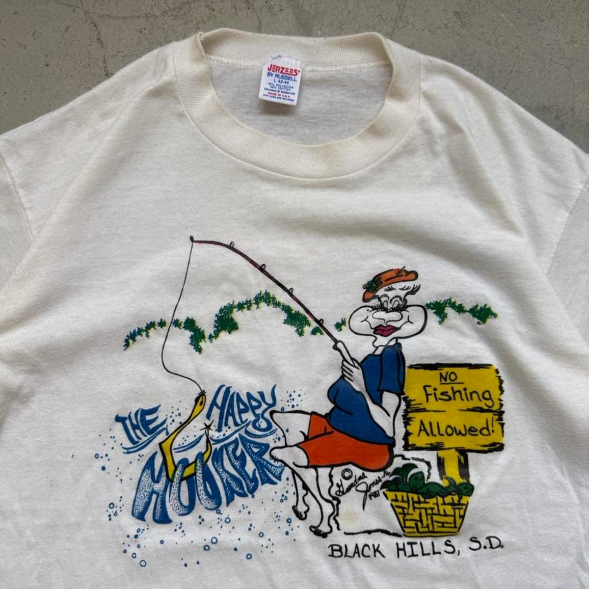 Vintage 90s Happy Hooker Fishing Fish T-Shirt - Large