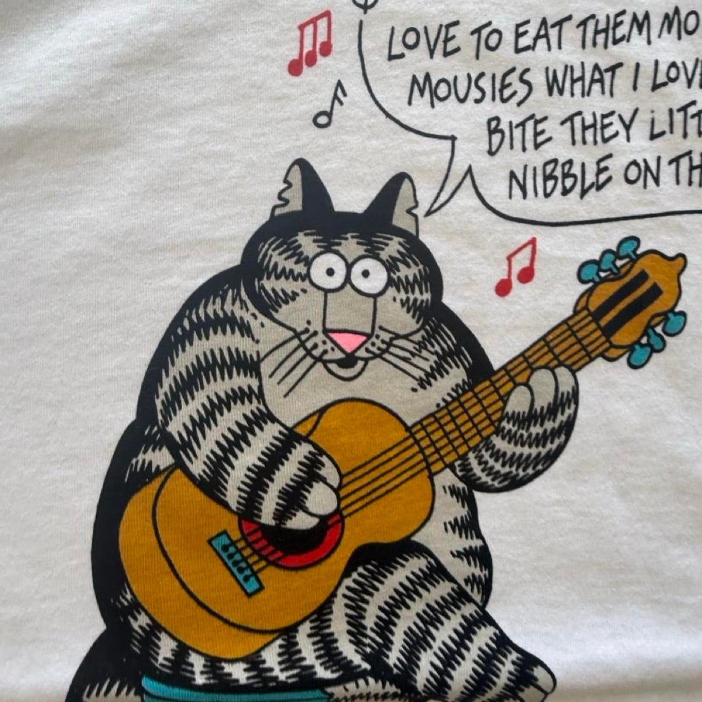 Vintage 90s B Kliban Little Mousies Guitar Cat T-Shirt - Large