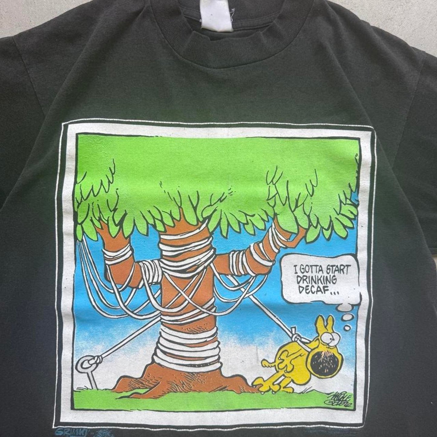 Vintage 90s Start Drinking Decaf Cartoon Comic T-Shirt - Large