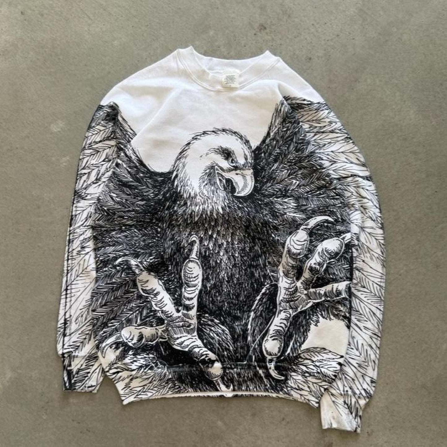 Vintage 90s Eagle All Over Print Animal Crewneck - Large