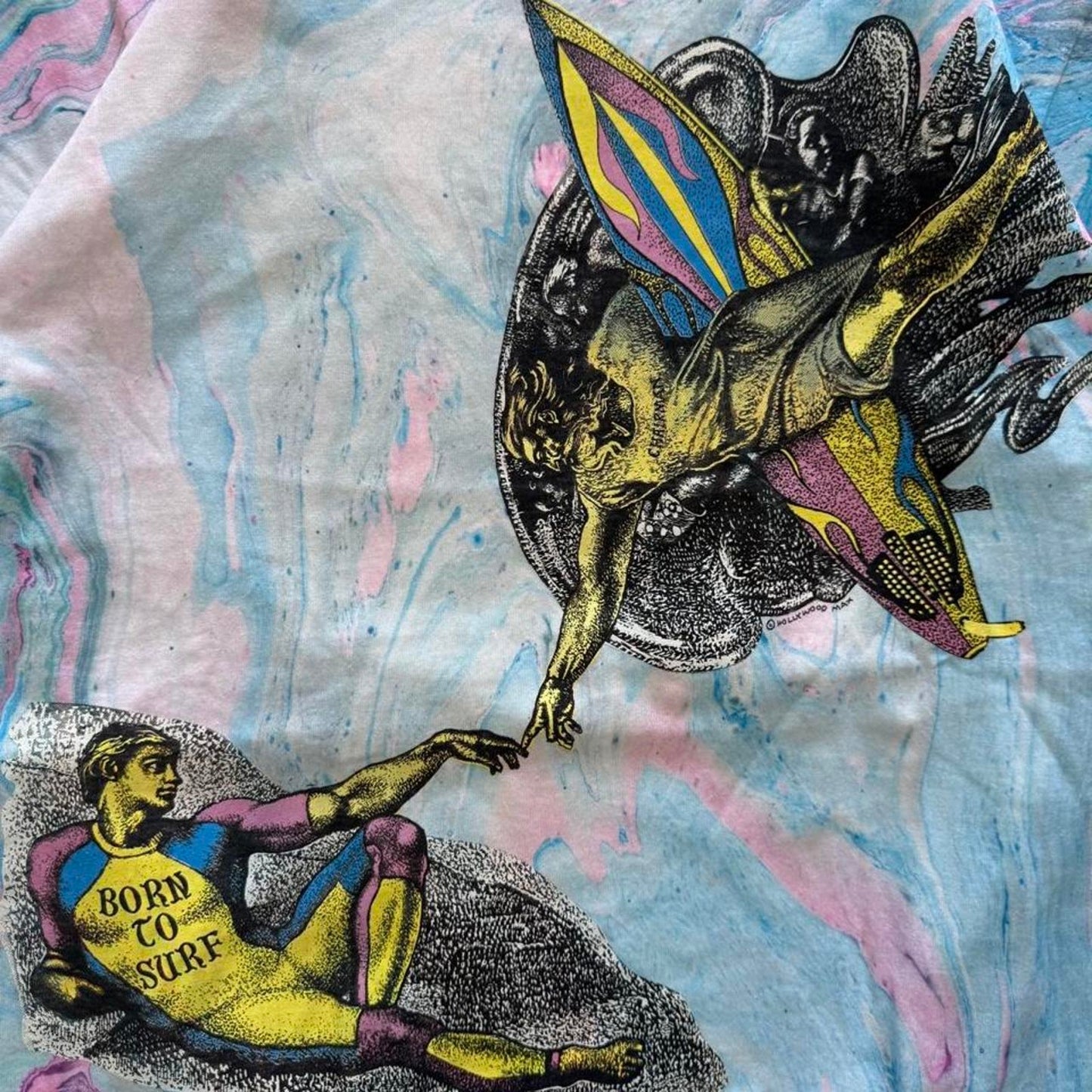 Vintage 90s Michelangelo Surfing Art Parody T-Shirt - Medium
